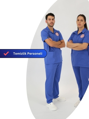 Temizlik Personeli Forması Alt Üst Scrubs Takım (Sağlık Bakanlığı 2025 Standartlarıyla Uyumlu)-Dazzling Blue
