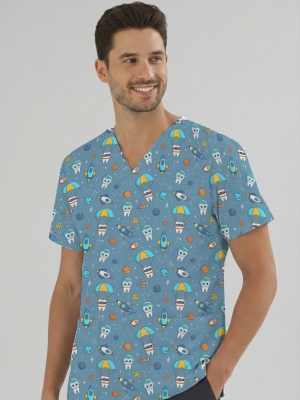 Astronot Dişler Desenli Tek Üst (Cotton Likra Kumaş)
