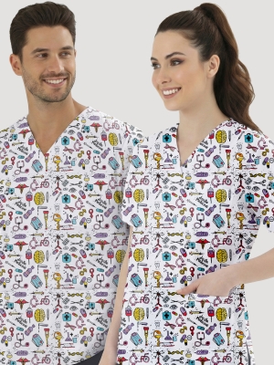 Bilimsel Desenli Cotton Likra Tek Üst