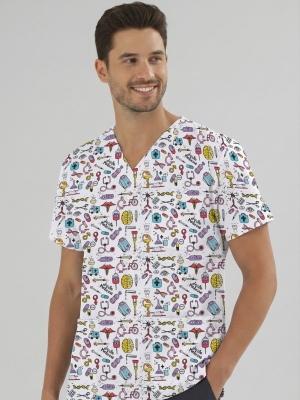 Bilimsel Desenli Cotton Likra Tek Üst