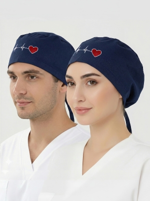Klassische Hauben mit Stickerei – Herzrhythmus, Marineblau