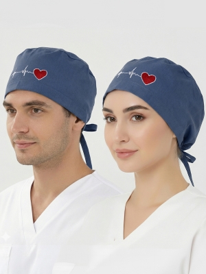 Kalp Ritimli Petrol Mavisi Nakışlı Klasik Boneler