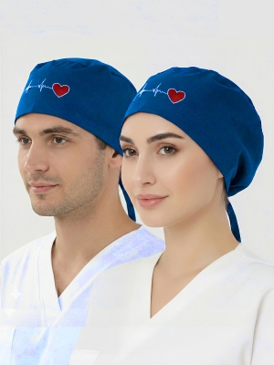 Klassische Hauben mit Stickerei – Herzrhythmus, Kobaltblau