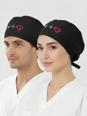 Klassische Hauben mit Stickerei – Herzrhythmus, Schwarz