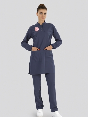 Tesettür Hemşire Forması Scrubs Likralı Takım Sağlık Bakanlığı Uyumlu-Patriot Blue