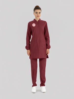 Tesettür Lisans-Lisansüstü Sağlık Forması Scrubs Likralı Takım Sağlık Bakanlığı Uyumlu-Biking Red