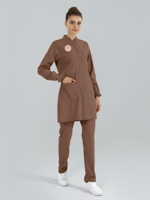 Tesettür Diğer Sağlık Meslek Mensupları Forması Scrubs Likralı Takım Sağlık Bakanlığı Logolu-Friar Brown
