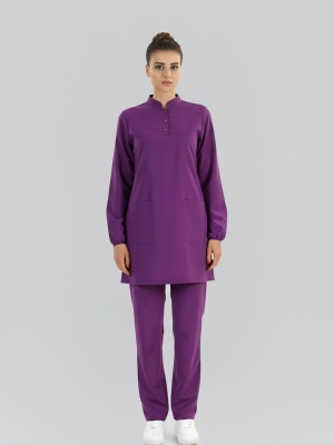 Byzantium Tesettür Hakim Yaka Doktor Hemşire Medikal Scrubs Takım Lüks Likralı Kumaş