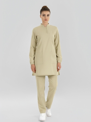 Moth Tesettür Hakim Yaka Doktor Hemşire Medikal Scrubs Takım Lüks Likralı Kumaş