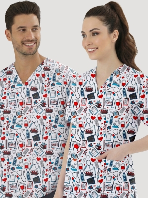 Medikal Desenli Tek Üst (Cotton Likra Kumaş)