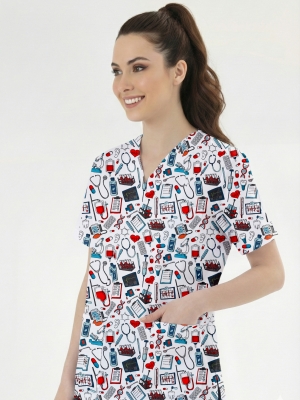 Medikal Desenli Tek Üst (Cotton Likra Kumaş)