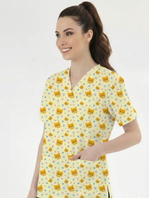 Minnoş Kedi Desenli Tek Üst (Cotton Likra Kumaş)