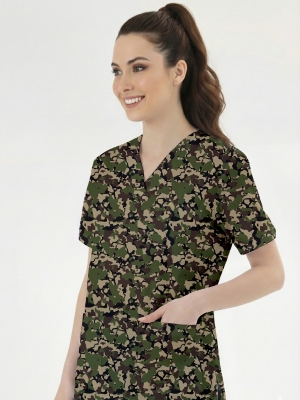 Orman Kamuflajı Desenli Tek Üst (Cotton Likra Kumaş)