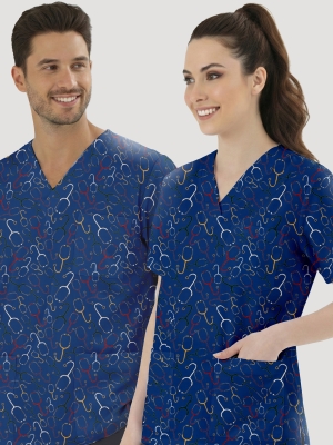 Stetoskop Desenli Tek Üst (Cotton Likra Kumaş)