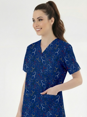 Stetoskop Desenli Tek Üst (Cotton Likra Kumaş)