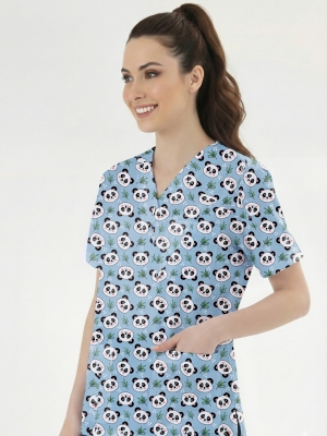 Tatlı Panda Desenli Tek Üst (Cotton Likra Kumaş)