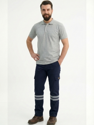 Gri Melanj Polo Yaka Kısa Kol İş Tişörtü Penye Lacoste Kumaş