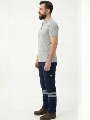 Lacivert 3 Cm Çift Sıra Reflektörlü İş Pantolonu Gabardin Kumaş