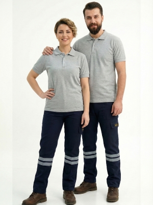 Gri Melanj Polo Yaka Kısa Kol İş Tişörtü Penye Lacoste Kumaş