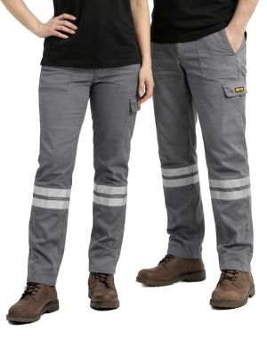 Gri 3 Cm Çift Sıra Reflektörlü İş Pantolonu Gabardin Kumaş