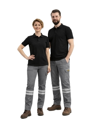 Gri 3 Cm Çift Sıra Reflektörlü İş Pantolonu Gabardin Kumaş