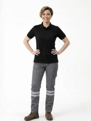 Gri 3 Cm Çift Sıra Reflektörlü İş Pantolonu Gabardin Kumaş