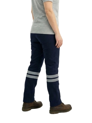 Lacivert 3 Cm Çift Sıra Reflektörlü Likralı Gabardin Kumaş İş Pantolonu