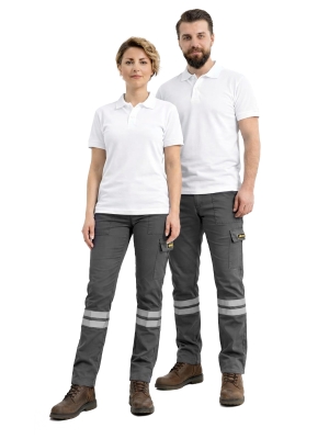 Antrasit 3 Cm Çift Sıra Reflektörlü Likralı Gabardin Kumaş İş Pantolonu