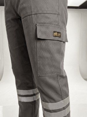 Antrasit 3 Cm Çift Sıra Reflektörlü Likralı Gabardin Kumaş İş Pantolonu