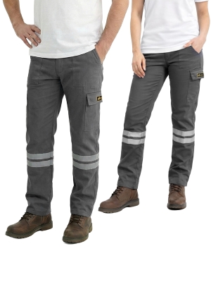 Antrasit 3 Cm Çift Sıra Reflektörlü Likralı Gabardin Kumaş İş Pantolonu