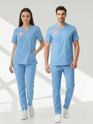 Doktor Ve Hekim Forması Scrubs Likralı Takım Sağlık Bakanlığı Uyumlu-Alaskan Blue