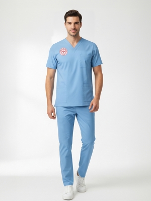 Doktor Ve Hekim Forması Scrubs Likralı Takım Sağlık Bakanlığı Uyumlu-Alaskan Blue