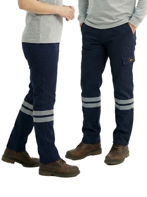 Lacivert 3 Cm Çift Sıra Reflektörlü İş Pantolonu Gabardin Kumaş