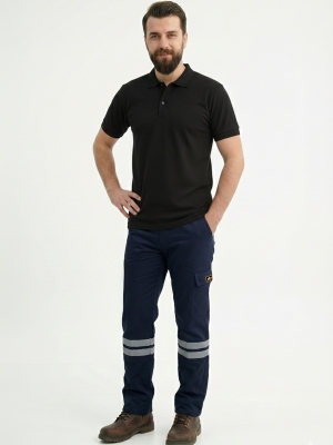 Siyah Polo Yaka Kısa Kol İş Tişörtü Penye Lacoste Kumaş