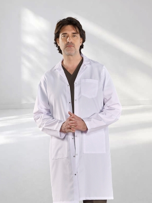 Weiß Klassischer Kragen Herren Arztvisitenmantel Alpaca Stoff