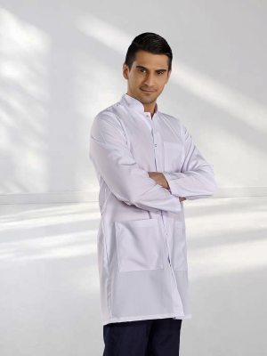 Beyaz Erkek Hakim Yaka Doktor Vizit Önlüğü Alpaka Kumaş