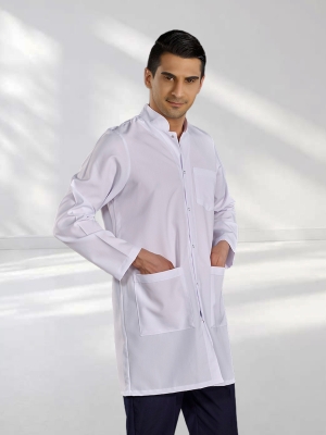 Beyaz Erkek Hakim Yaka Doktor Vizit Önlüğü Alpaka Kumaş