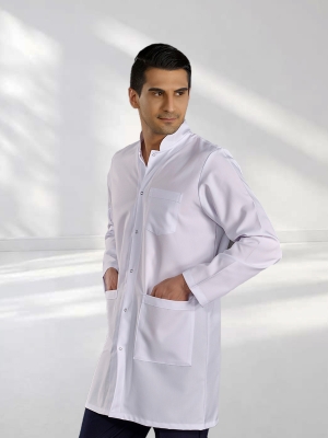 Beyaz Erkek Hakim Yaka Doktor Vizit Önlüğü Alpaka Kumaş