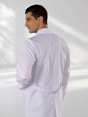 Beyaz Erkek Hakim Yaka Doktor Vizit Önlüğü Alpaka Kumaş