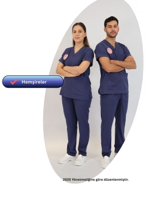 Hemşire Forması Scrubs Likralı Takım Sağlık Bakanlığı Uyumlu-Patriot Blue