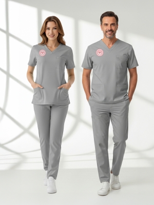 Teknik Hizmetler Forması Scrubs Likralı Takım Sağlık Bakanlığı Uyumlu-Neutral Gray
