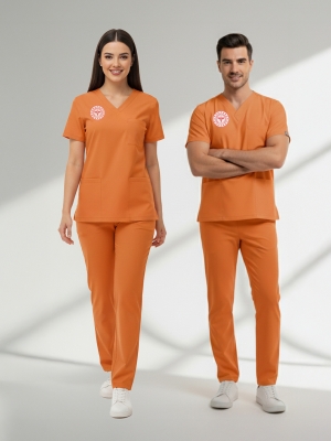Clinical Support Staff Scrubs – Stretch Set | Turkey Ministry of Health – 2025 Standard – Orange Ochre