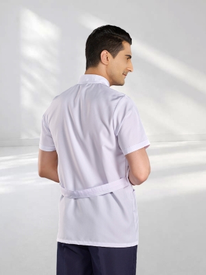 Beyaz Erkek Hakim Yaka Kısa Kol Önlük Alpaka Kumaş