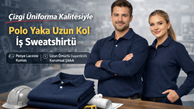 Çizgi Üniforma Kalitesiyle Üretilen Polo Yaka Uzun Kol İş Sweatshirt