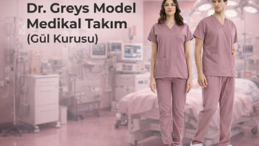 Dr. Greys Model Medikal Takım (Gül Kurusu) | Lüks Likralı Scrubs – Çizgi Medikal