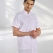 White Mandarin Collar Men's Short Sleeve Lab Coat Alpaca Fabric