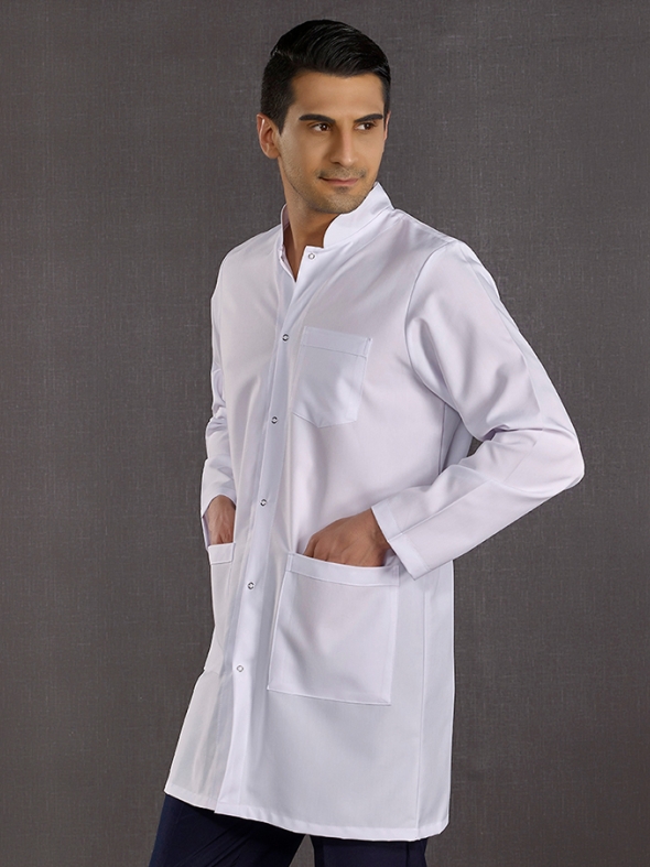 Beyaz Erkek Hakim Yaka Doktor Vizit Önlüğü Alpaka Kumaş