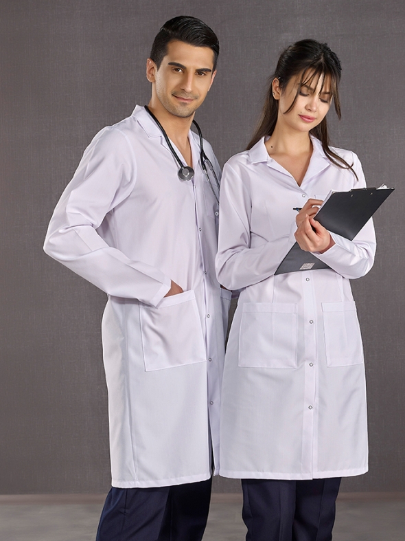 Beyaz Kadın Klasik Yaka Vizit Önlük Alpaka Kumaş