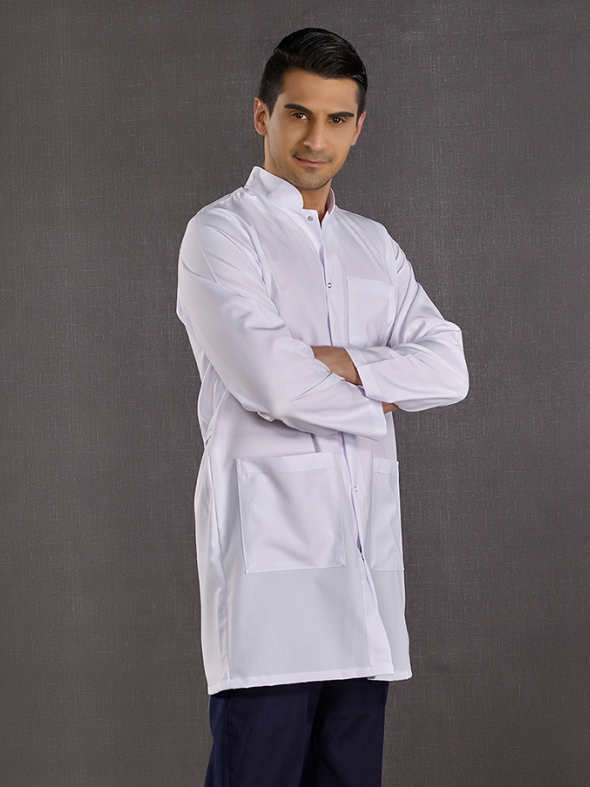 Beyaz Erkek Hakim Yaka Doktor Vizit Önlüğü Alpaka Kumaş