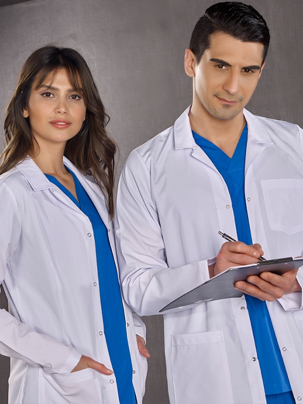 Beyaz Kadın Klasik Yaka Vizit Önlük Alpaka Kumaş